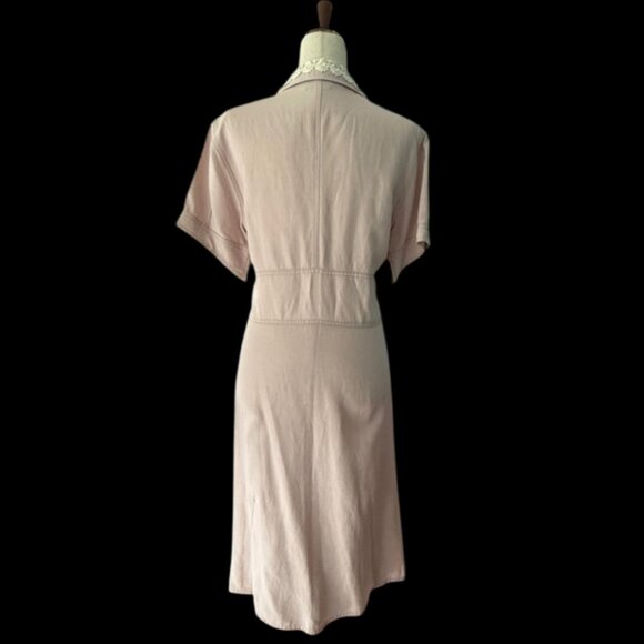 KRIZIA Designer Tailored Sheath Shirt Dress Pink Lace Collar Short Sleeve Sz 14 - Picture 12 of 16